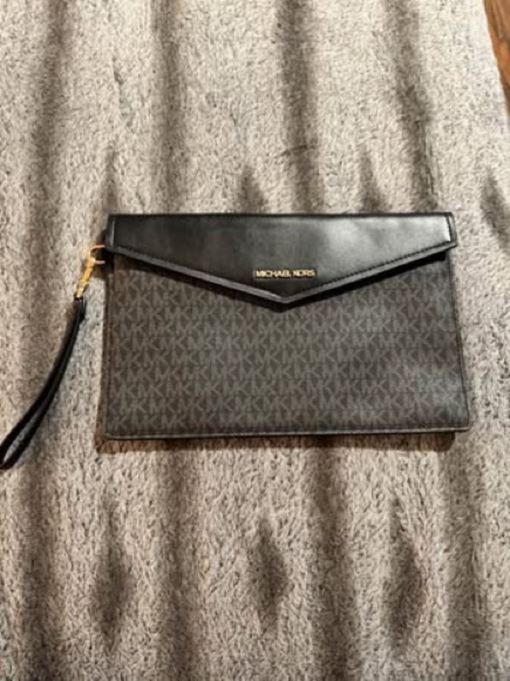 Michael Kors Black and Dark Gray Signature Envelope Wristlet